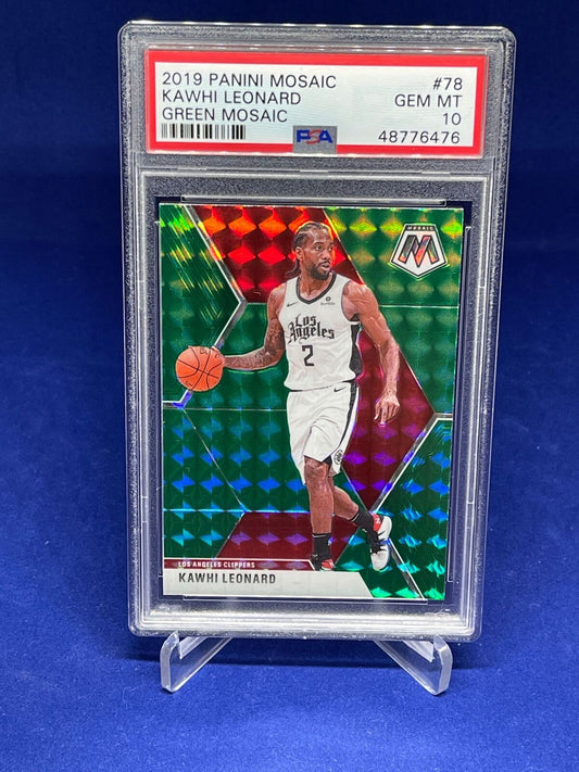 KAWHI LEONARD 2019-20 PANINI MOSAIC GREEN MOSAIC PRIZM #78 PSA 10 GEM MINT