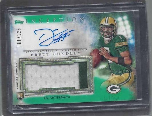 BRETT HUNDLEY 2015 TOPPS INCEPTION GREEN RPA 2 COLOR PATCH AUTO RC #D 101/125