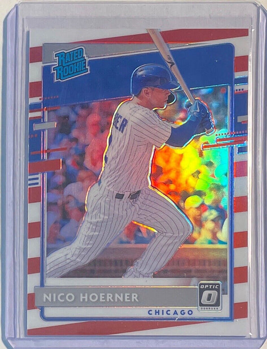 NICO HOERNER 2020 DONRUSS OPTIC RATED ROOKIE INDEPENDENCE DAY PRIZM RC #D 24/45