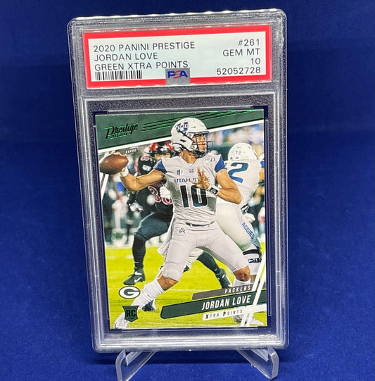 JORDAN LOVE 2020 PANINI PRESTIGE GREEN XTRA POINTS ROOKIE RC #261 PSA 10 POP 9