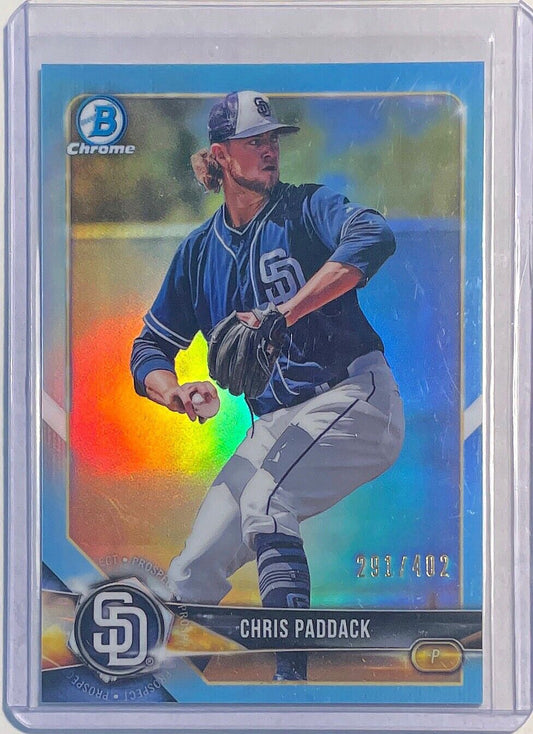 CHRIS PADDACK 2018 BOWMAN CHROME PROSPECT SKY BLUE REFRACTOR #D 291/402