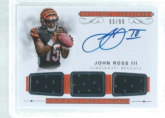 JOHN ROSS III 2017 NATIONAL TREASURES TRIPLE JERSEY ON CARD AUTO RC #D 83/99