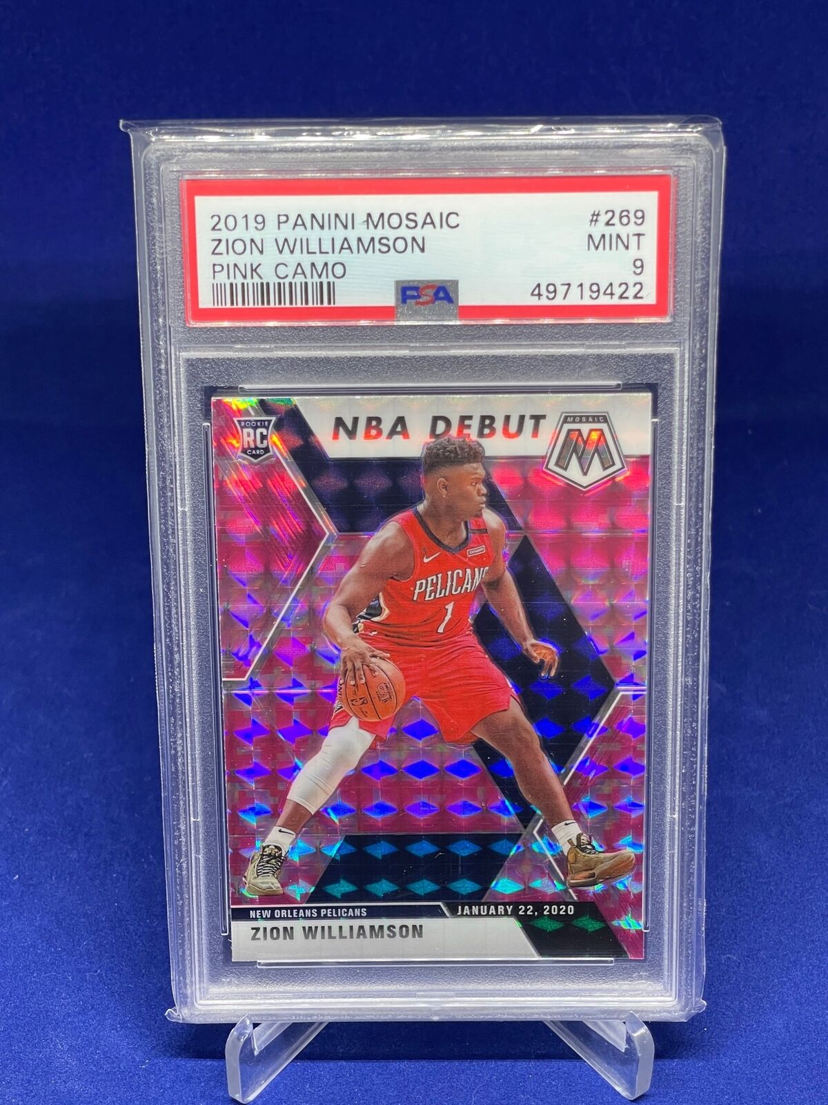 ZION WILLIAMSON 2019-20 PANINI MOSAIC DEBUT PINK CAMO ROOKIE RC #269 PSA 9 MINT