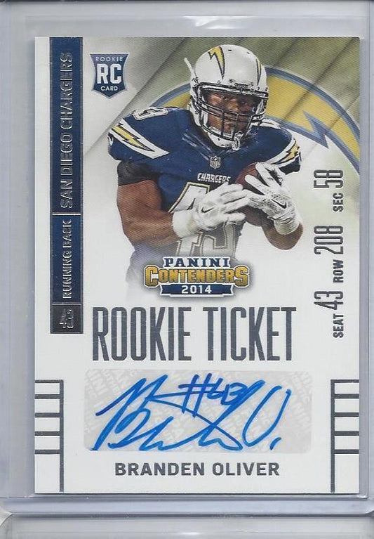 BRANDEN OLIVER 2014 CONTENDERS ROOKIE TICKET CHARGERS VARIATION SP RC AUTO #192B