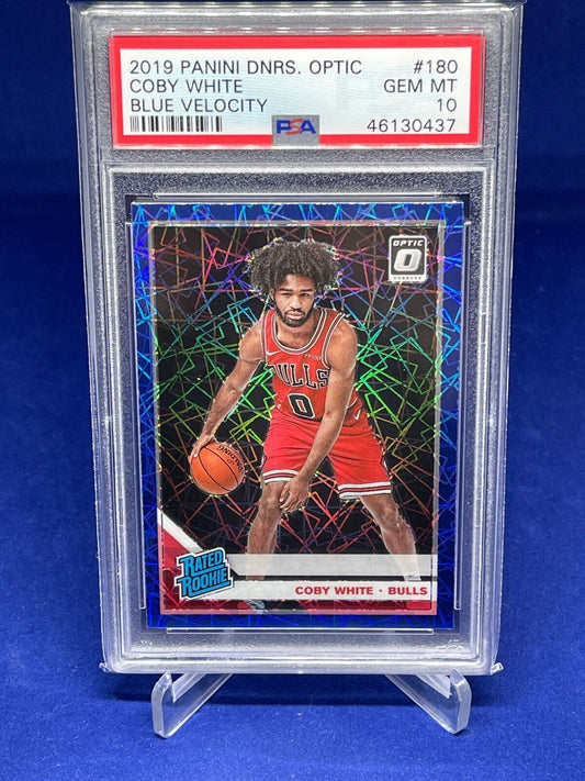 COBY WHITE 2019-20 DONRUSS OPTIC RATED ROOKIE BLUE VELOCITY PRIZM RC #180 PSA 10