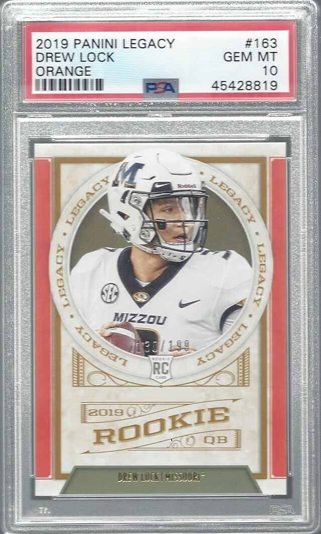 DREW LOCK 2019 PANINI LEGACY ORANGE ROOKIE RC #D 130/199 PSA 10 GEM MINT POP 1/1