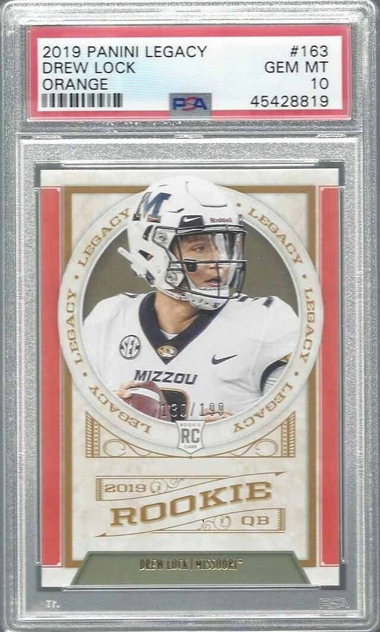 DREW LOCK 2019 PANINI LEGACY ORANGE ROOKIE RC #D 130/199 PSA 10 GEM MINT POP 1/1