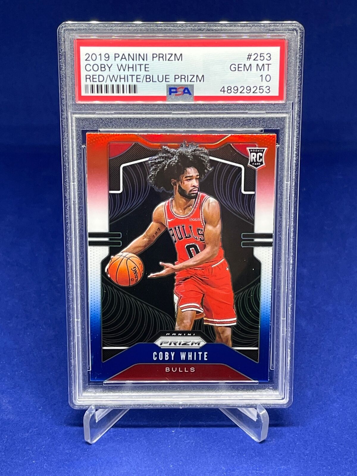 COBY WHITE 2019-20 PANINI PRIZM RED WHITE BLUE PRIZM ROOKIE RC #253 PSA 10