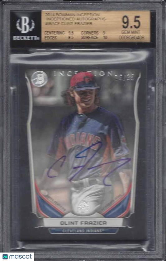 CLINT FRAZIER 2014 BOWMAN INCEPTION INCEPTIONED ON CARD AUTO #D 16/35 BGS 9.5 10