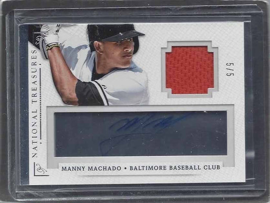 MANNY MACHADO 2014 NATIONAL TREASURES ACETATE JERSEY ON CARD AUTO #D 5/5