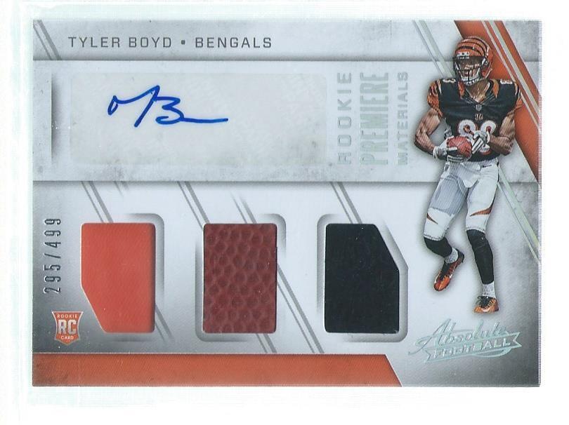 TYLER BOYD 2016 PANINI ABSOLUTE RPM TRIPLE JERSEY AUTO RC #D /499