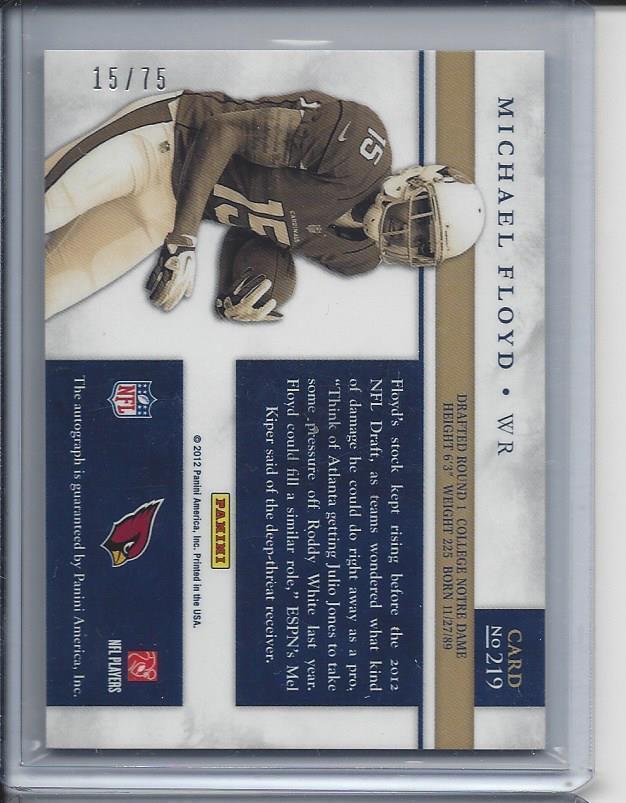 1/1 MICHAEL FLOYD 2012 PROMINENCE TEAM HELMET AUTO RC #D 15/75 HIS JERSEY #15!!!
