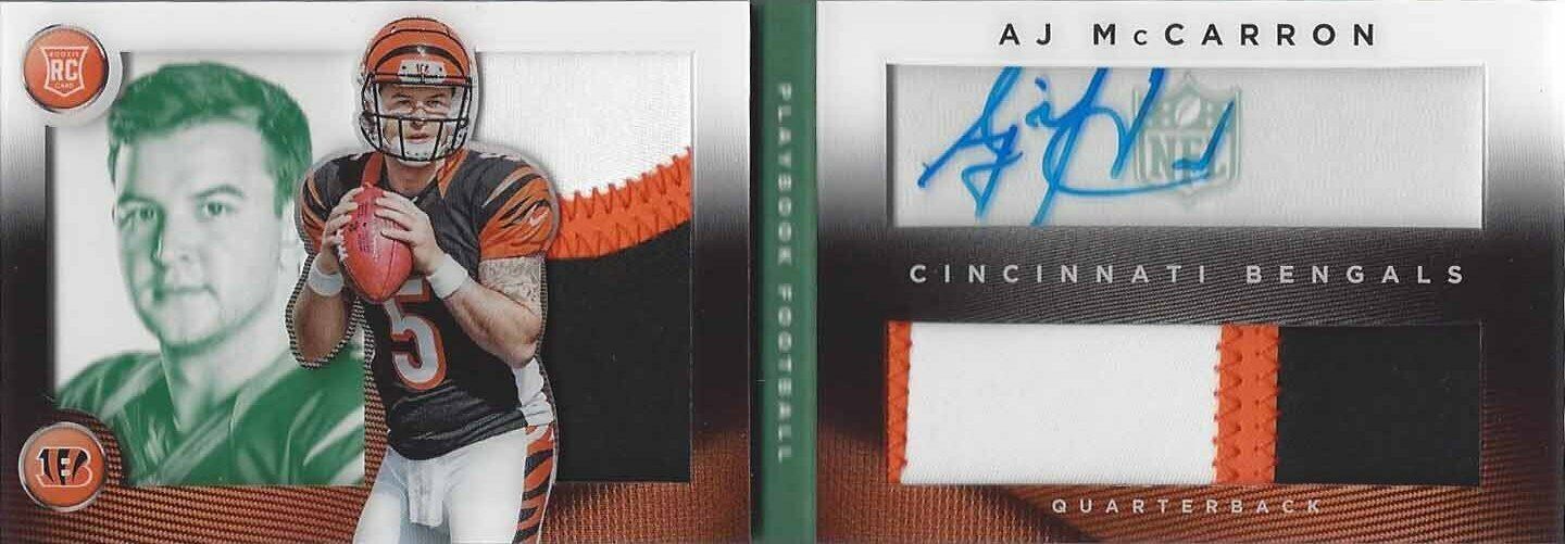 A.J. MCCARRON 2014 PANINI PLAYBOOK GREEN BOOK DUAL PATCH AUTO RC #D 25/25