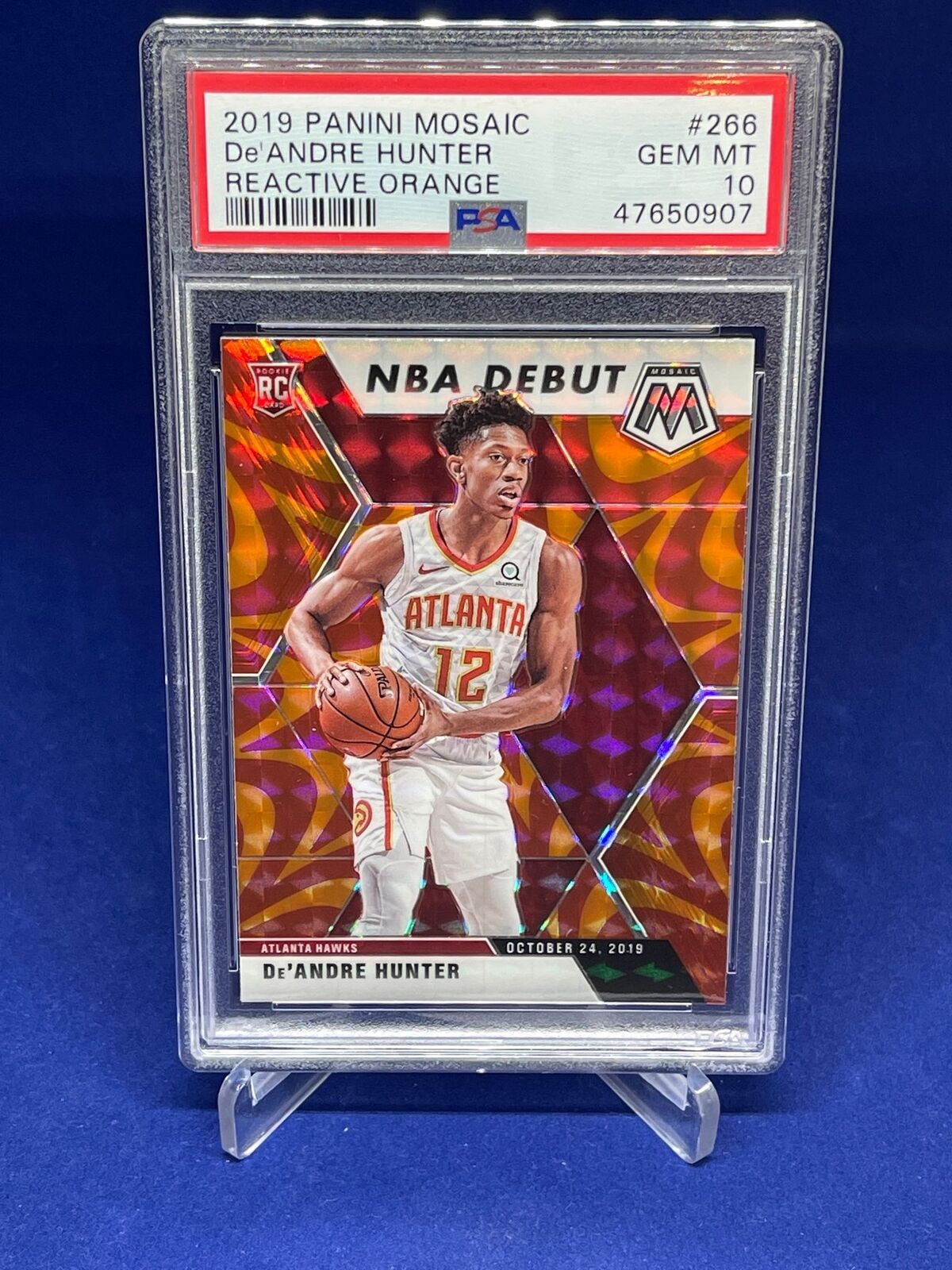 DE'ANDRE HUNTER 2019-20 PANINI MOSAIC DEBUT REACTIVE ORANGE PRIZM RC #266 PSA 10