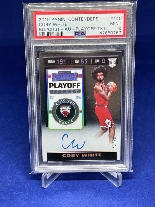 COBY WHITE 2019-20 PANINI CONTENDERS PLAYOFF TICKET AUTO RC #D 43/99 PSA 9 MINT