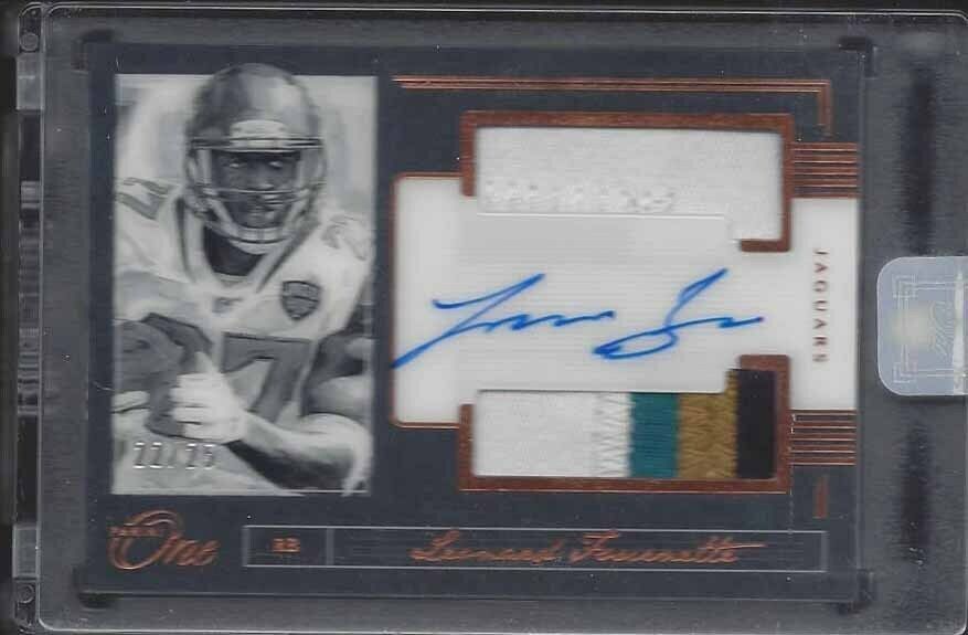 LEONARD FOURNETTE 2018 PANINI ONE ACETATE BLACK DUAL PATCH ON CARD AUTO #D 22/25
