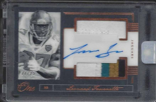 LEONARD FOURNETTE 2018 PANINI ONE ACETATE BLACK DUAL PATCH ON CARD AUTO #D 22/25