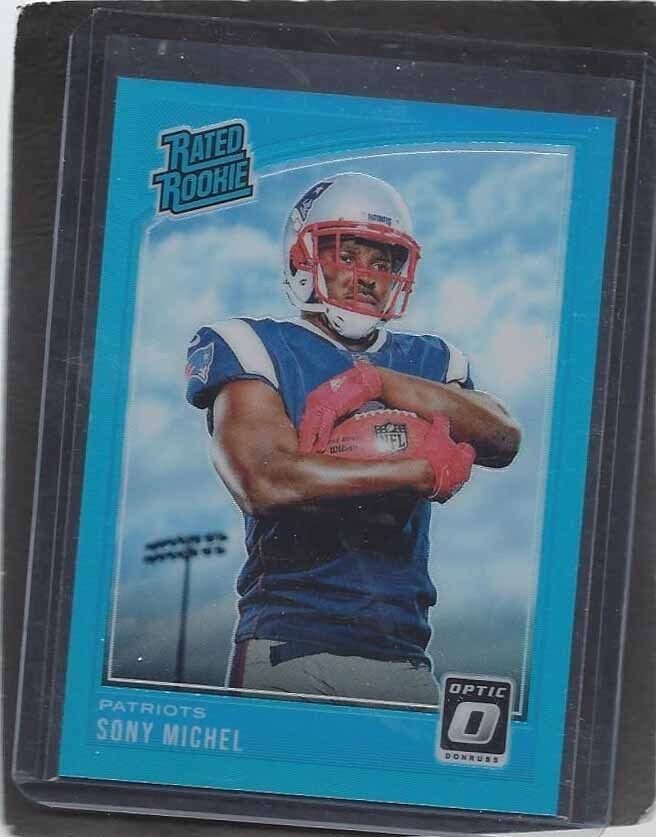 SONY MICHEL 2018 DONRUSS OPTIC BLUE RATED ROOKIE HOLO RC #D 153/299