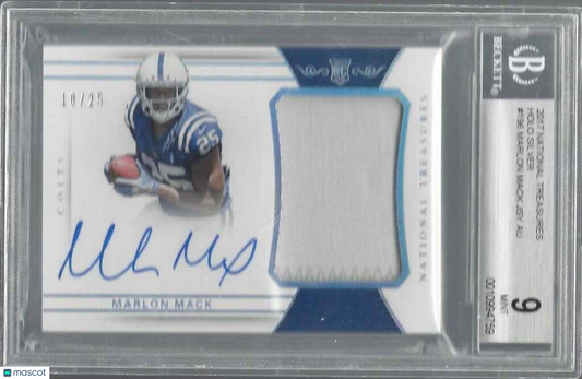 MARLON MACK 2017 NATIONAL TREASURES RPA HOLO SILVER PATCH AUTO RC /25 BGS 9 10