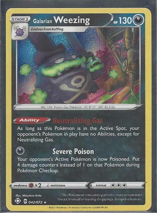 GALARIAN WEEZING 2021 POKEMON SHINING FATES HOLO RARE 42/72 HP 130