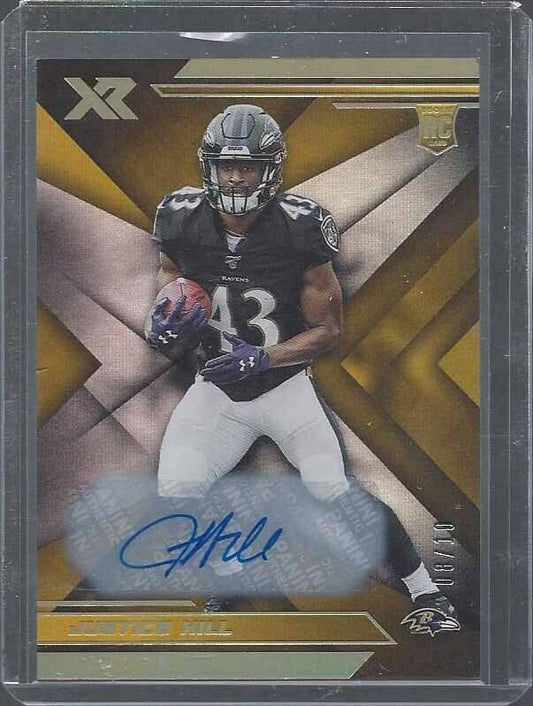 JUSTICE HILL 2019 PANINI XR GOLD ROOKIE AUTO RC #D 8/10