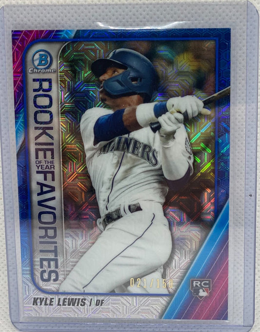 KYLE LEWIS 2020 CHROME ROOKIE OF THE YEAR FAVORITES BLUE MEGA REFRACTOR RC /150
