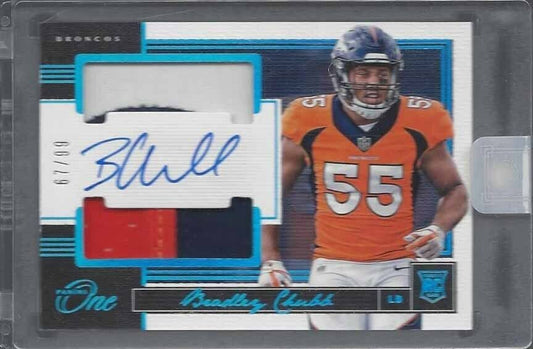 BRADLEY CHUBB 2018 PANINI ONE BLUE RPA DUAL PATCH ON CARD AUTO RC #D 67/99