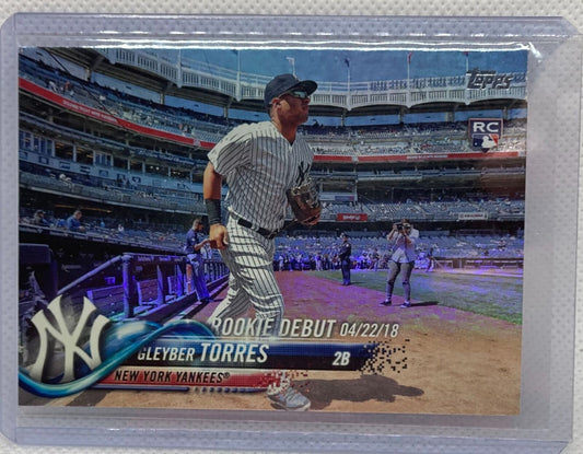 GLEYBER TORRES 2018 TOPPS ROOKIE DEBUT SILVER HOLO FOIL RC #US191