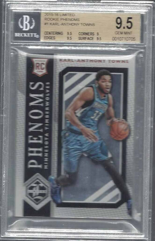 KARL ANTHONY TOWNS 2015-16 LIMITED PHENOMS CASE HIT ROOKIE RC #1 BGS 9.5 POP 3