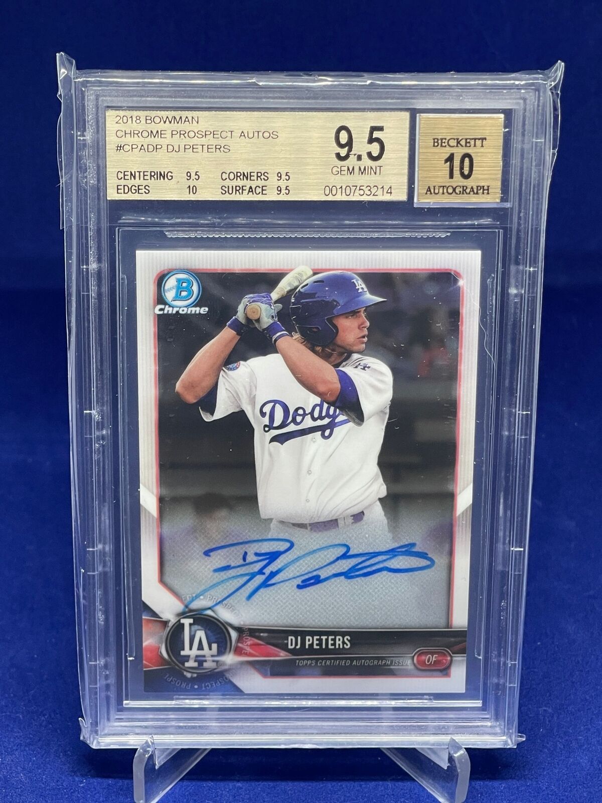 DJ PETERS 2018 BOWMAN CHROME PROSPECTS AUTO BGS 9.5 10 AU