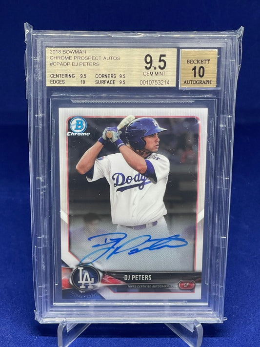 DJ PETERS 2018 BOWMAN CHROME PROSPECTS AUTO BGS 9.5 10 AU