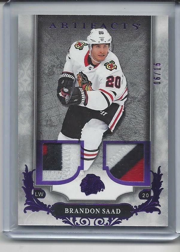 BRANDON SAAD 2018-19 ARTIFACTS PURPLE DUAL 3 COLOR PATCH #D 6/15