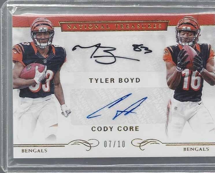 TYLER BOYD CODY CORE 2016 NATIONAL TREASURES GOLD BENGALS DUAL AUTO RC #D 7/10