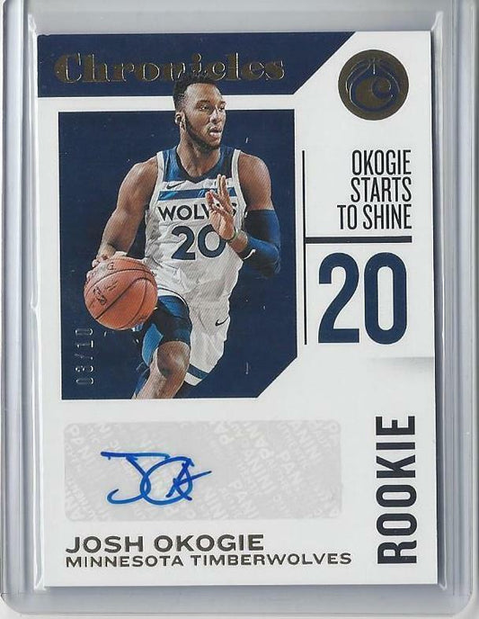 JOSH OKOGIE 2018-19 PANINI CHRONICLES GOLD ROOKIE AUTO RC #D 3/10