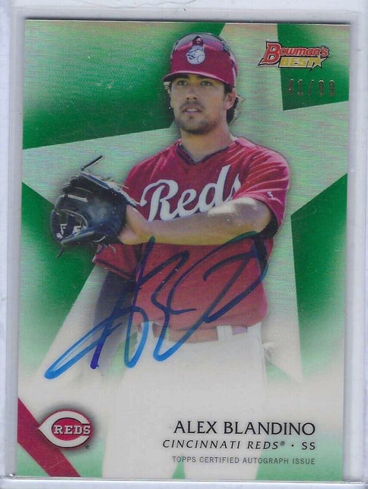 ALEX BLANDINO 2015 BOWMANS BEST GREEN REFRACTOR ON CARD PROSPECT AUTO #d /99