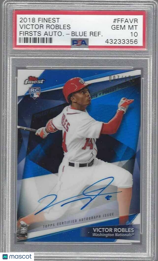 VICTOR ROBLES 2018 TOPPS FINEST BLUE REFRACTOR AUTO RC #D 7/150 PSA 10 GEM POP 4