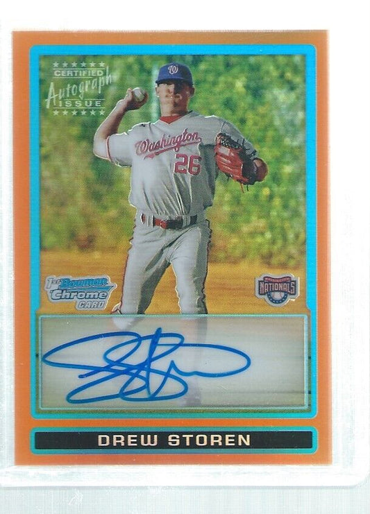 DREW STOREN 2010 BOWMAN CHROME 1ST ON CARD AUTO PROSPECT ORANGE REFRACTOR #D /25