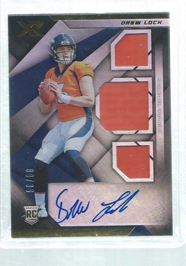 DREW LOCK 2019 PANINI XR TRIPLE JERSEY AUTO ROOKIE RC #D 8/30