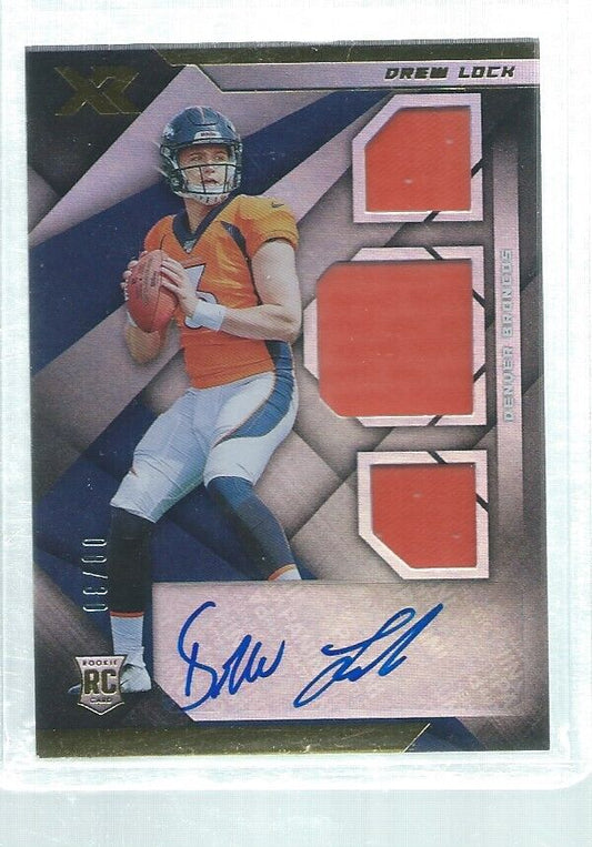 DREW LOCK 2019 PANINI XR TRIPLE JERSEY AUTO ROOKIE RC #D 8/30