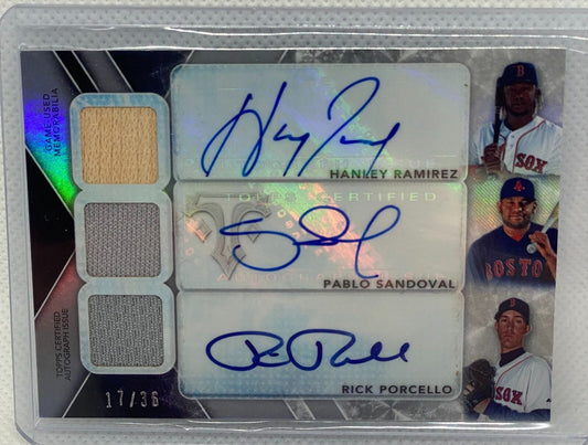 HANLEY RAMIREZ, PABLO SANDOVAL RICK PORCELLO 2015 TRIPLE THREADS JERSEY AUTO /36