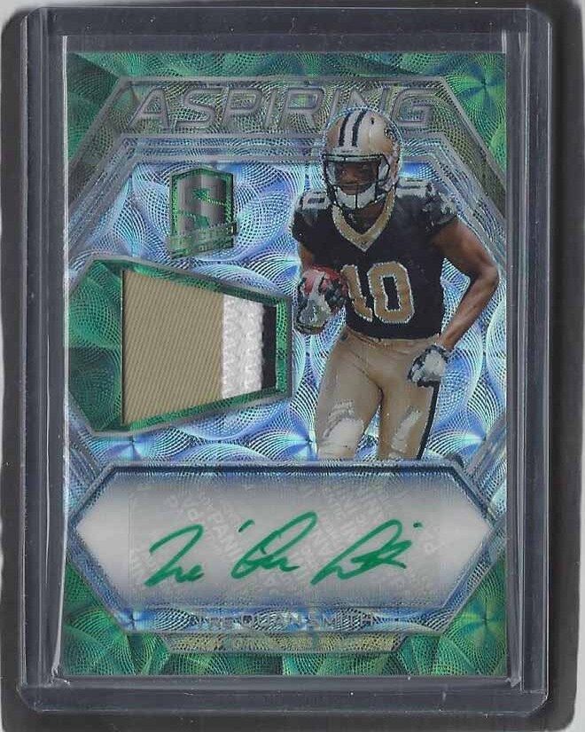 TRE'QUAN SMITH 2018 SPECTRA ASPIRING RPA NEON GREEN PRIZM PATCH AUTO RC #D 6/50