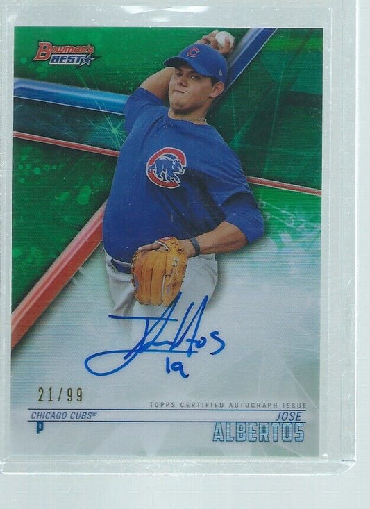JOSE ALBERTOS 2018 BOWMAN'S BEST ON CARD AUTO GREEN REFRACTOR PROSPECT #D 21/99
