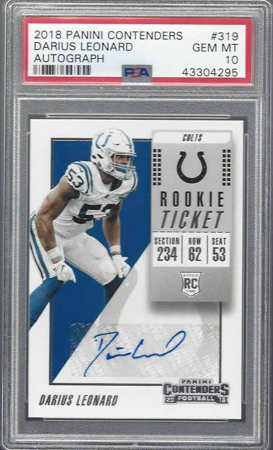 DARIUS LEONARD 2018 CONTENDERS ROOKIE TICKET TRUE RC AUTO #319 PSA 10 GEM MINT