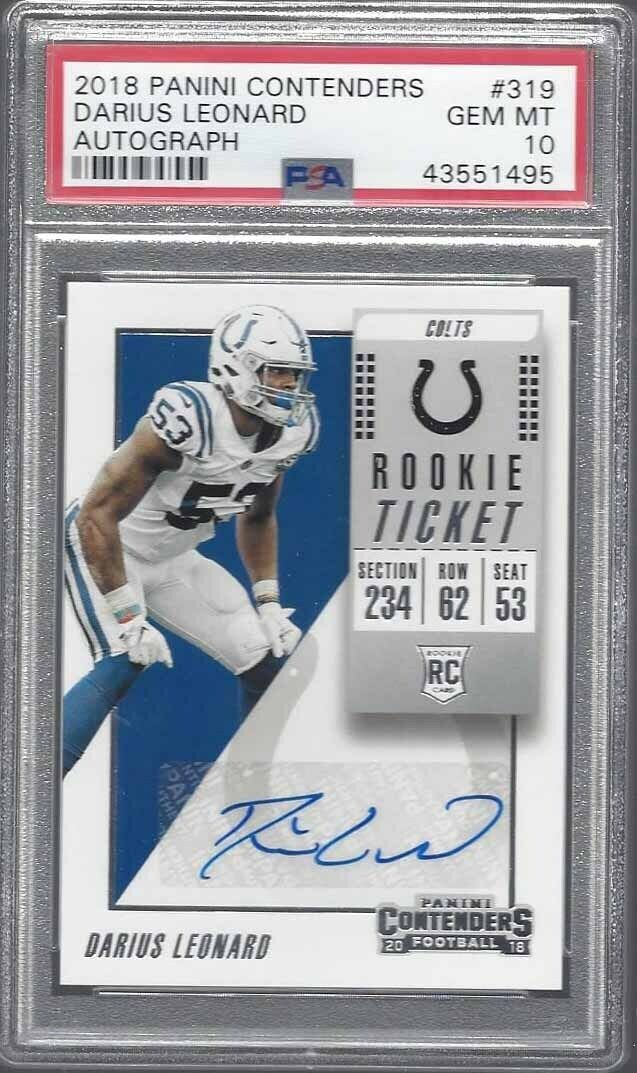 DARIUS LEONARD 2018 CONTENDERS ROOKIE TICKET TRUE RC AUTO #319 PSA 10 GEM MINT