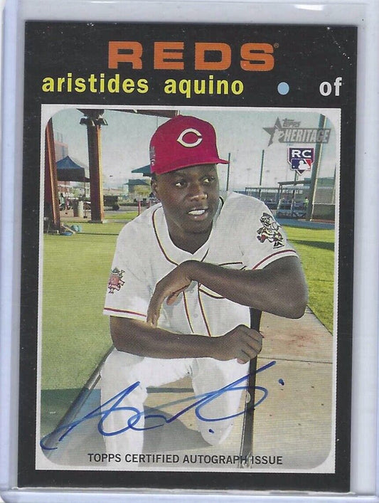 ARISTIDES AQUINO 2020 TOPPS HERITAGE BLUE INK ROOKIE ON CARD AUTO RC #ROA-AAQ