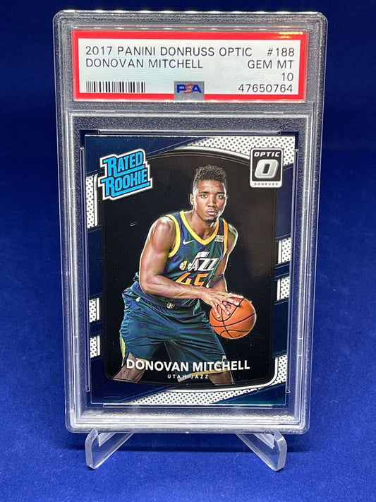 DONOVAN MITCHELL 2017-18 PANINI DONRUSS OPTIC RATED ROOKIE RC #188 PSA 10 GEM