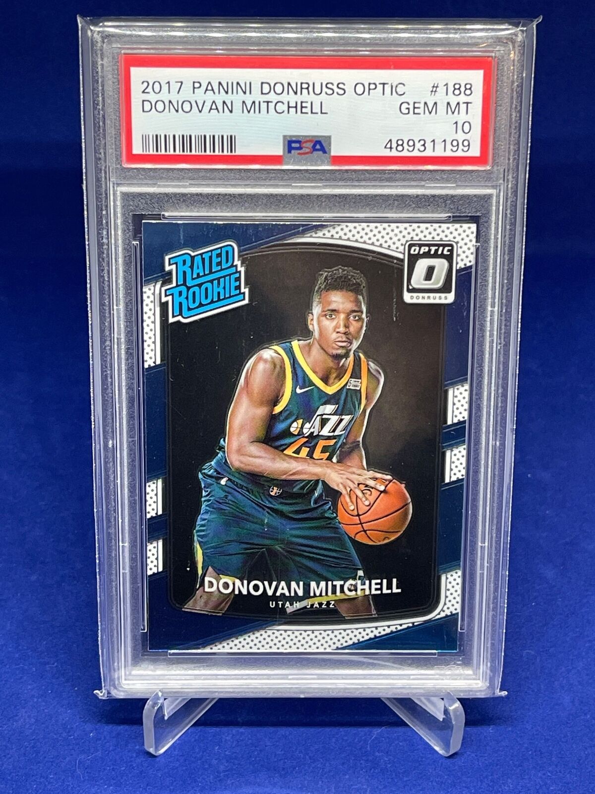 DONOVAN MITCHELL 2017-18 PANINI DONRUSS OPTIC RATED ROOKIE RC #188 PSA 10 GEM