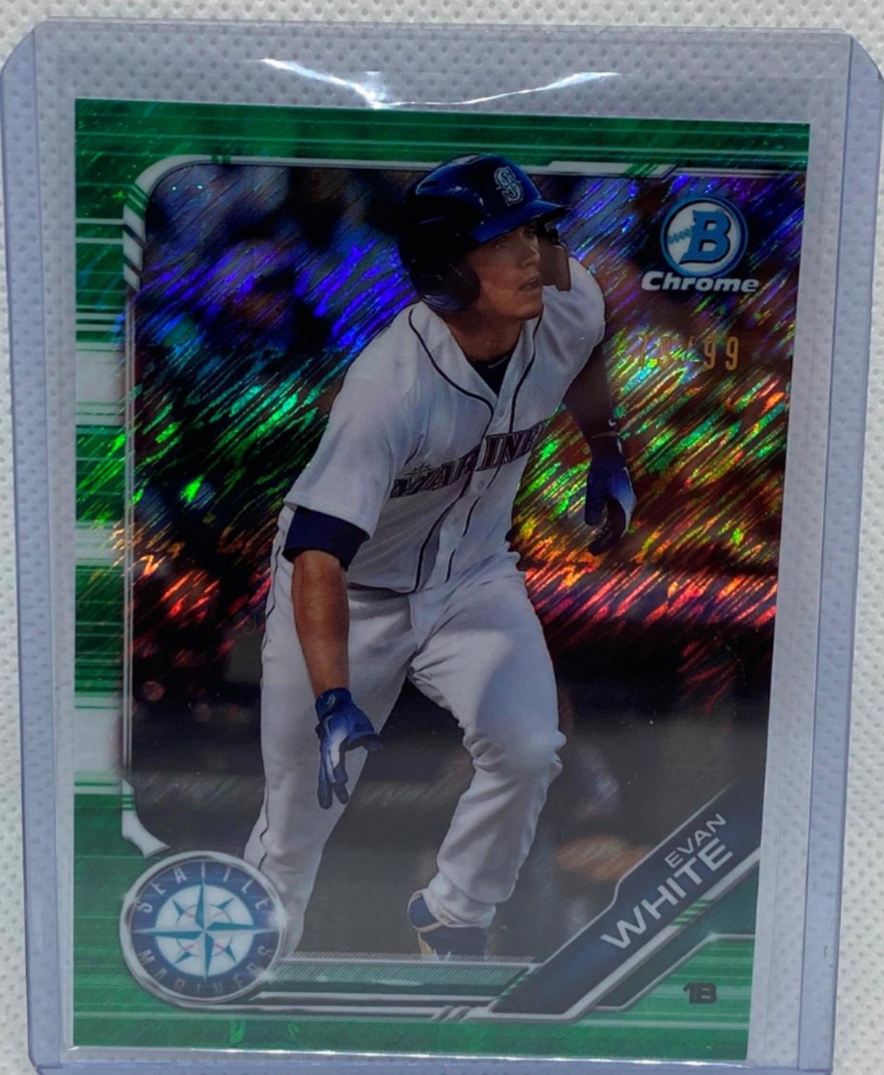 EVAN WHITE 2019 BOWMAN CHROME GREEN SHIMMER REFRACTOR PROSPECT #D 79/99