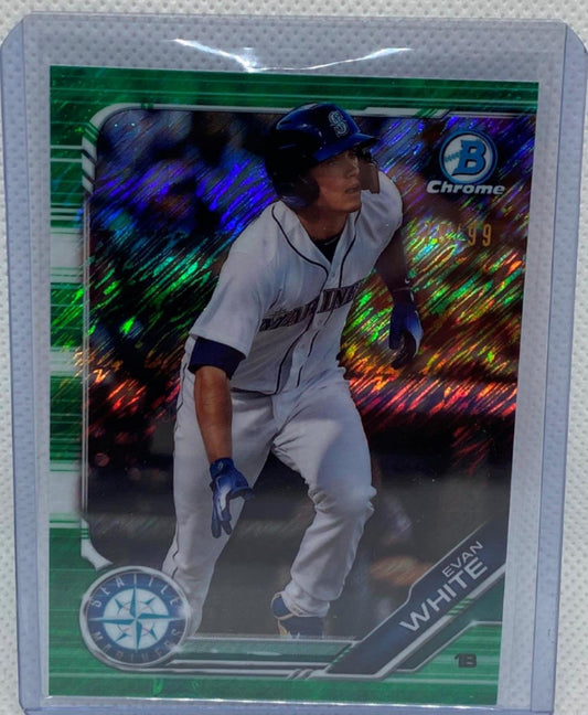 EVAN WHITE 2019 BOWMAN CHROME GREEN SHIMMER REFRACTOR PROSPECT #D 79/99
