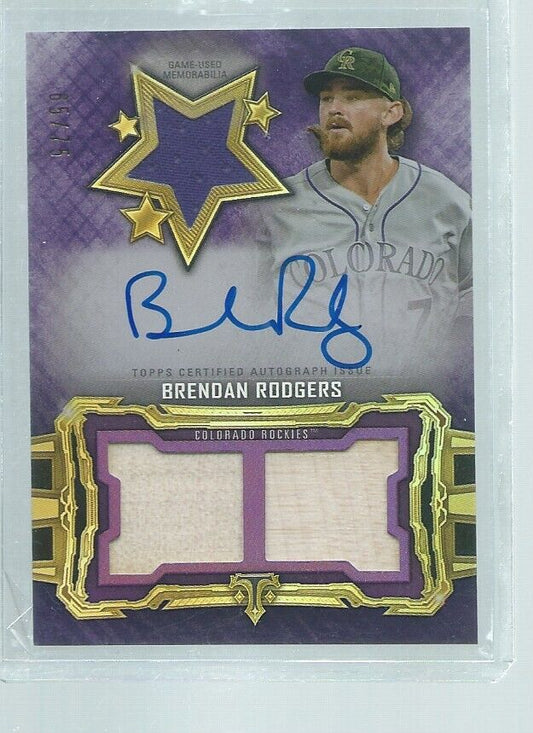 BRENDAN RODGERS 2020 TOPPS TRIPLE THREADS PURPLE JERSEY ON CARD AUTO #D 65/75